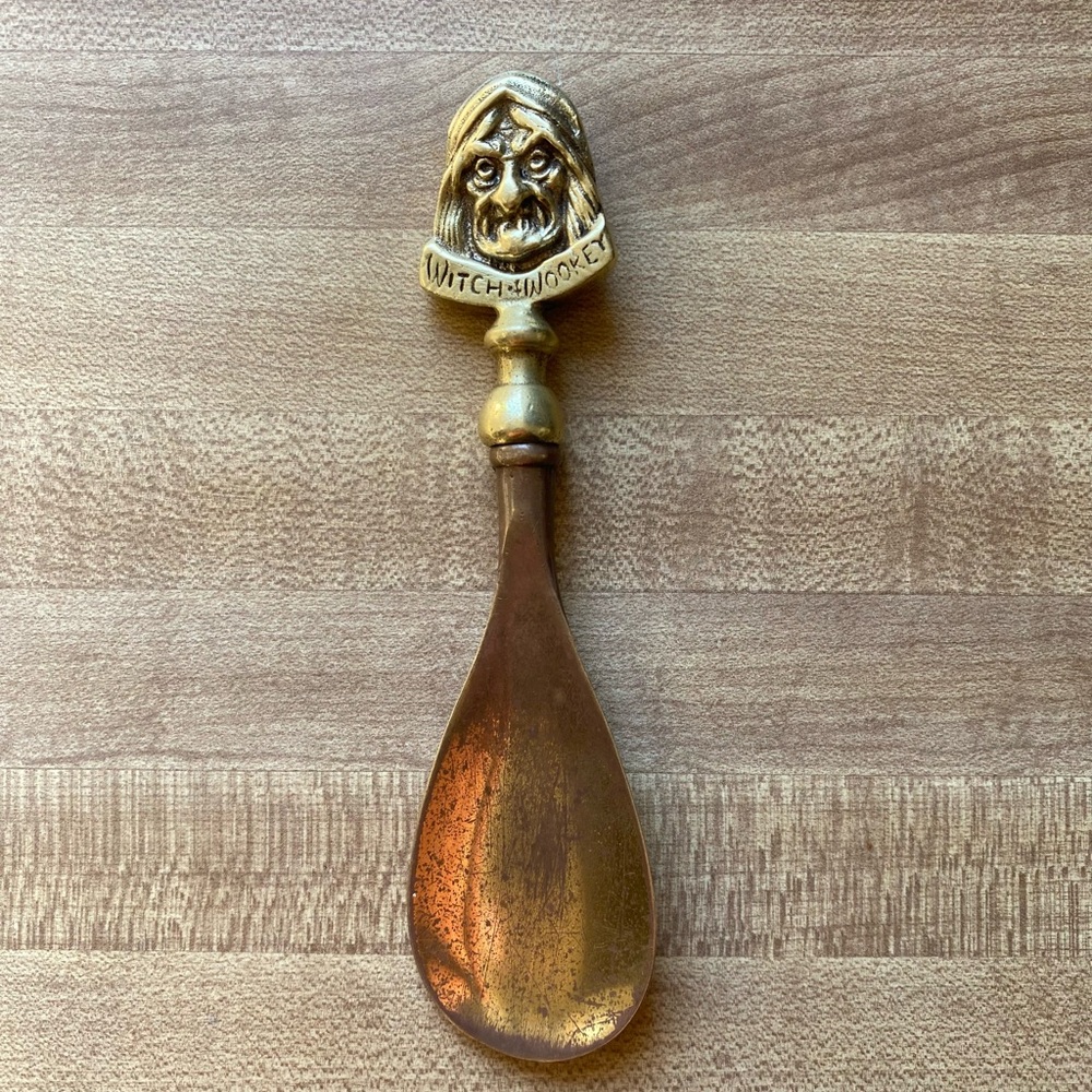 Witch Wookey Deergrow England Vintage Brass Spoon